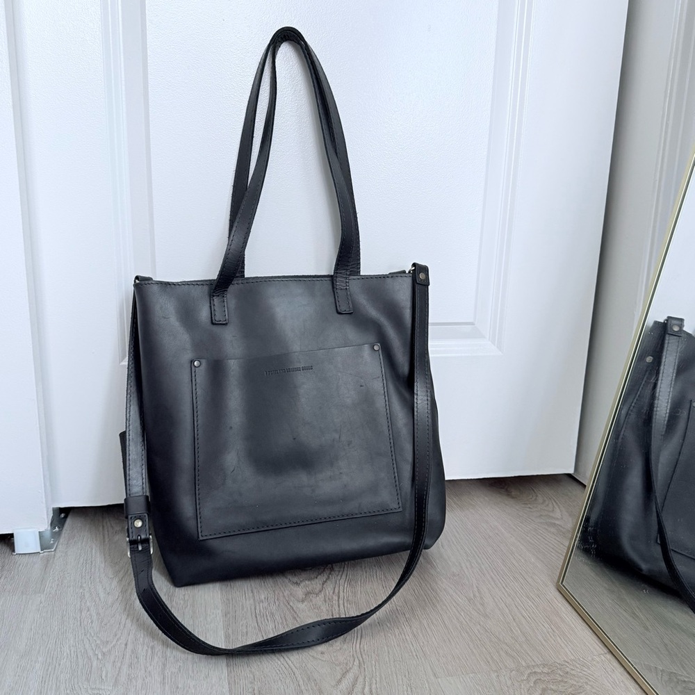 Portland Leather Black Crossbody Tote